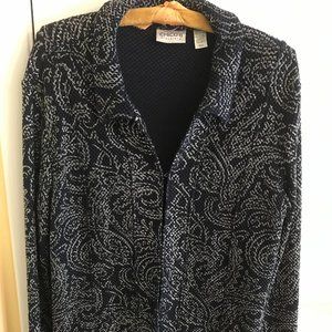 CHICO'S Travelers navy and silver patterned jacket
